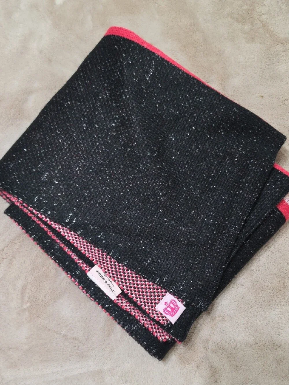 Juicy Couture Pink and Black Reversible Knit Scarf